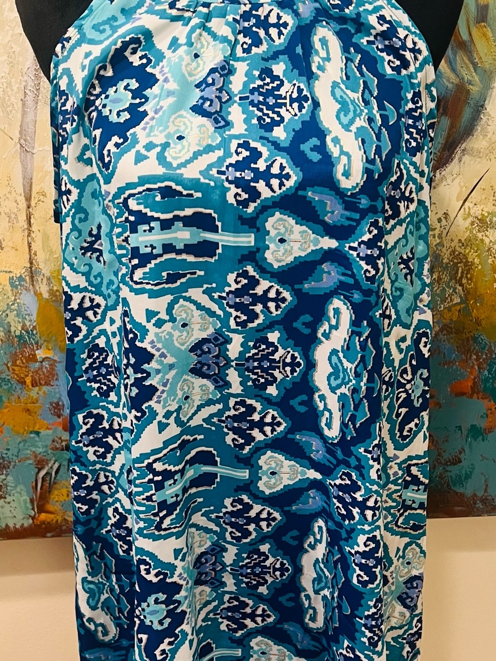 Eva Collection Santorini Greece Silk Blend Halter Shift Dress M - Picture 6 of 16